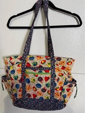 Handmade Quilted Heart and Fruit Pattern Tote Bag